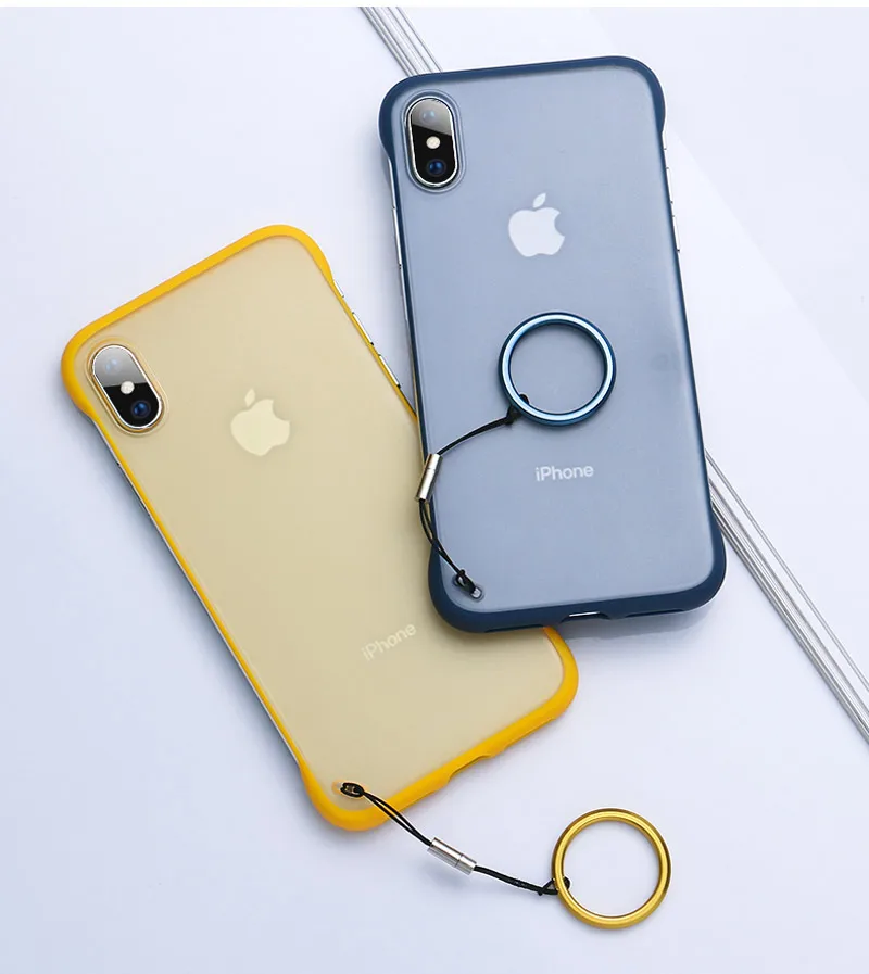 Luxury Frameless Design Phone Cases For iPhone 11 Pro X XR XS Max Ring Scrub Hard PC Cover For iPhone 6 6s 7 8 Plus Back Case