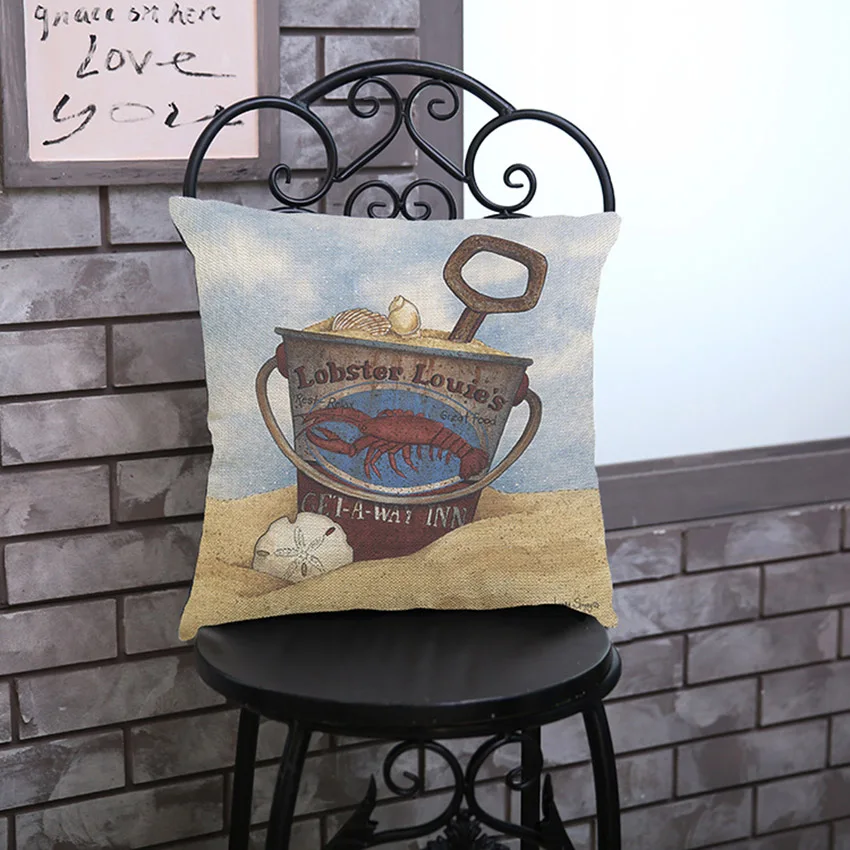 Ковш с морским принтом жизни декоративная подушка наволочка для дивана льняная