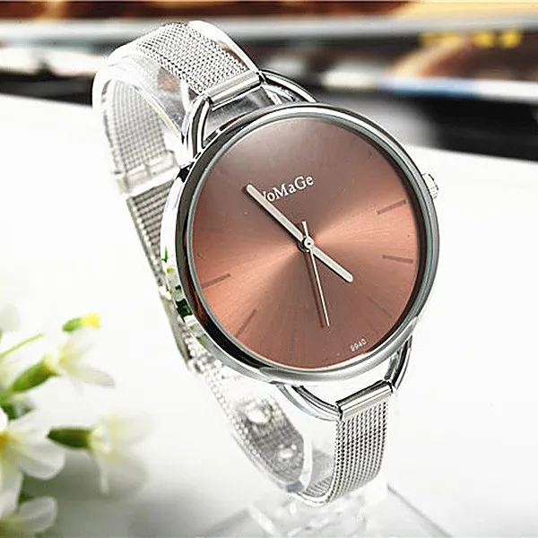 Silver Brown Роскошные золотые женские наручные часы, Брендовые женские ультра тонкие часы из нержавеющей стали, мини-браслет, кварцевые часы - Цвет: Silver Brown
