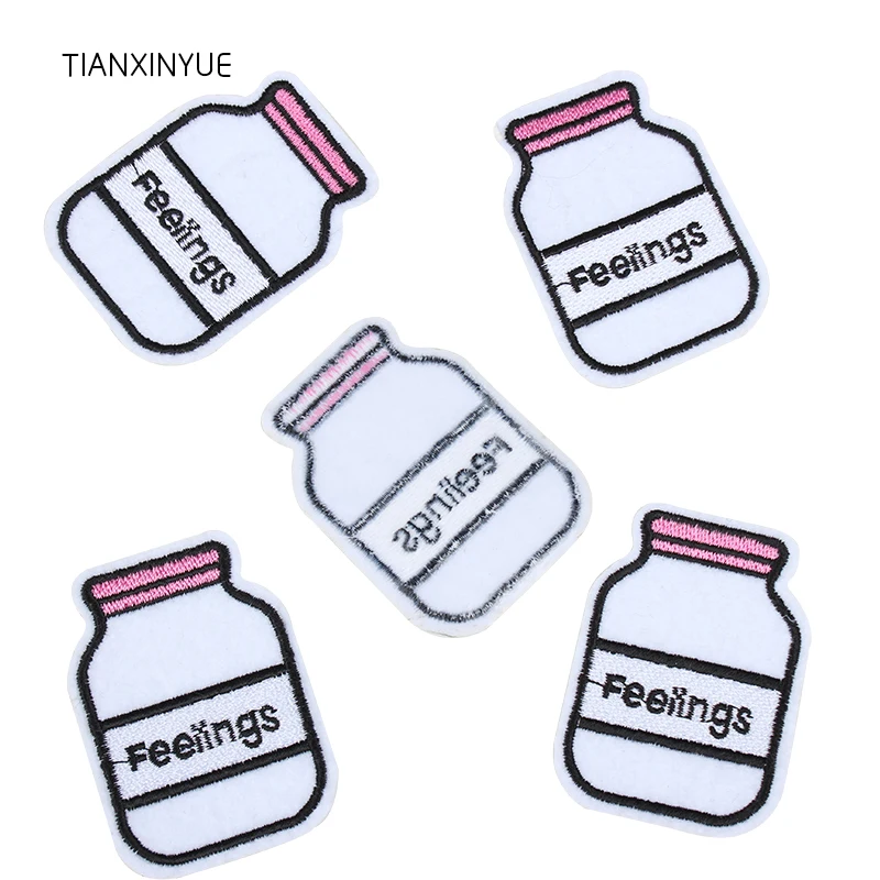 TIANXINYUE 20pcs Pink milk bottle patch iron on patch Motif sew on iron on fabric Applique DIY cloth accessory