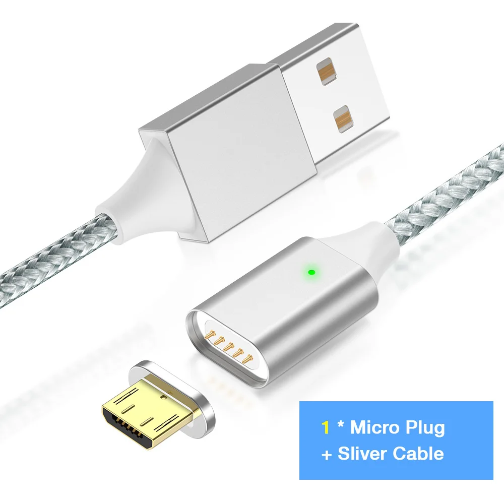 Silver Micro USB Магнитный usb-кабель для IPhone 8, 7 Plus, Магнитный зарядный usb-кабель, магнитный кабель Micro USB Type-C для Xiaomi, Huawei, Android - Тип штекера: Silver Micro USB