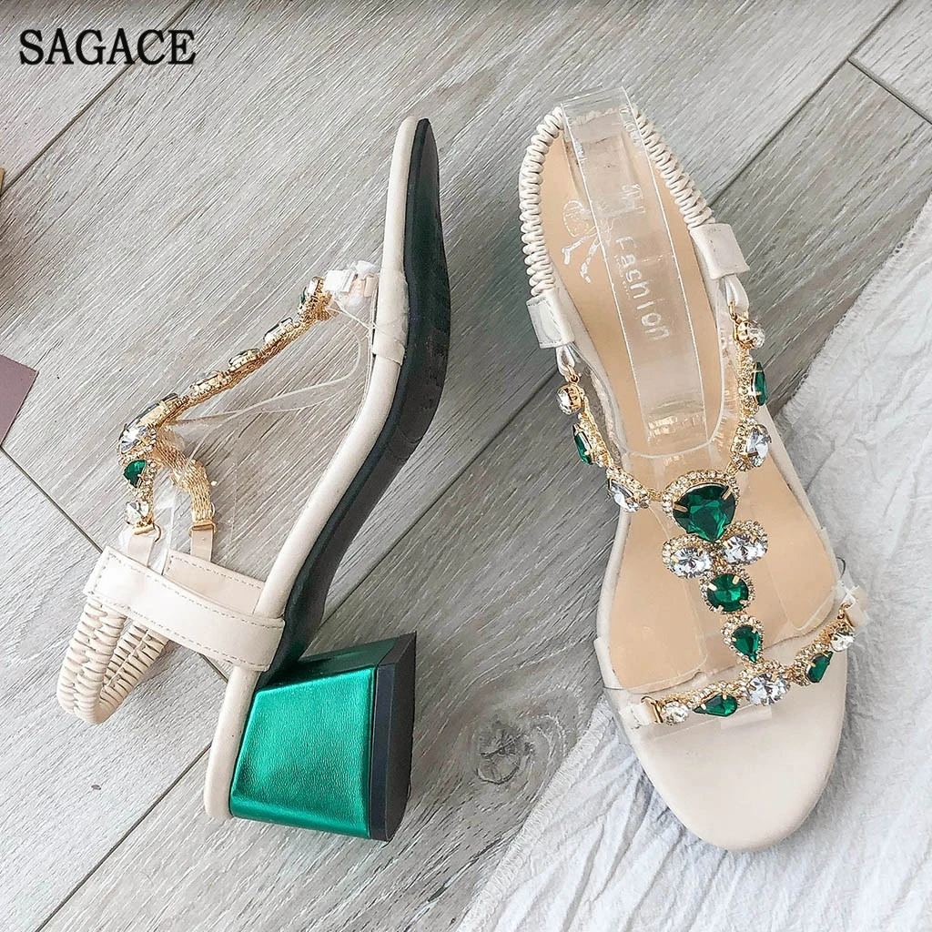 SAGACE Женская обувь в богемном стиле с украшением виде кристаллов квадратном