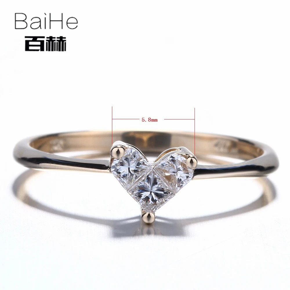 BAIHE Solid 14 K желтое золото(AU585) 0.46CT Сертифицированный H/SI принцесса три натуральных бриллианта свадебные женские модные ювелирные изделия кольцо