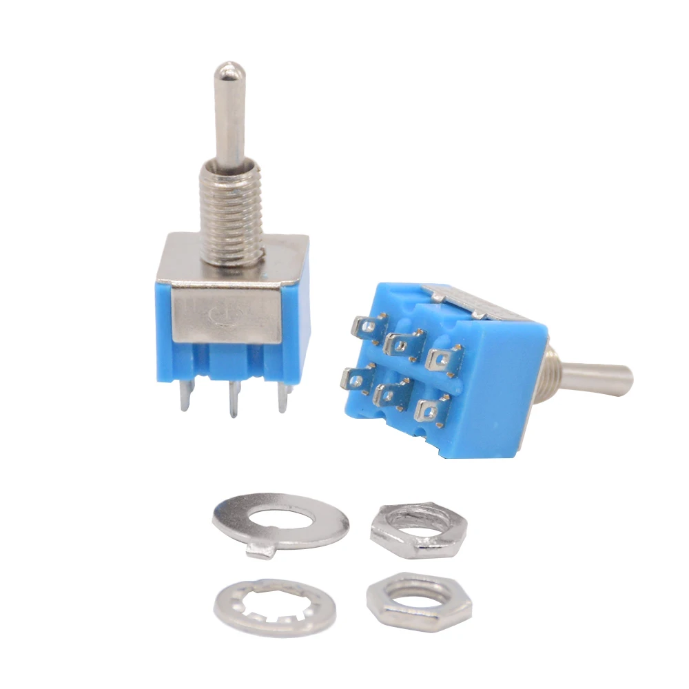 

5 шт., трехпозиционный Флюоресцентный 6-контактный 6-миллиметровый мини-переключатель SPDT ON-OFF 6A 125VAC