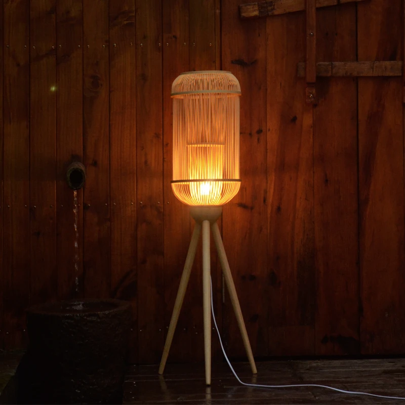 Оригинальный Новый китайский стиль плетеные торшеры стоячий светильник led