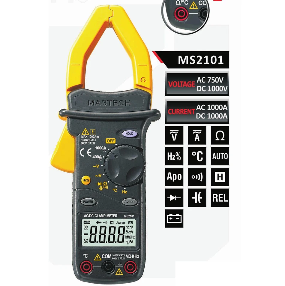 2017 Новый MASTECH MS2101 MS2001 AC/DC 1000A цифровой клещи DMM Hz/C измеренная Емкость Частота
