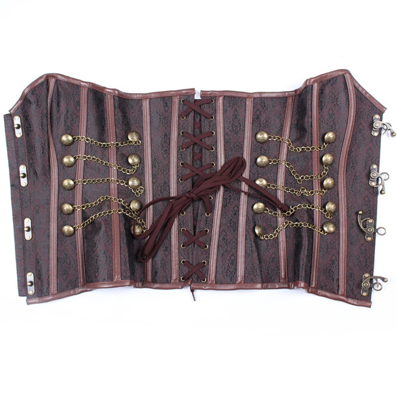 Vintage Corset Underbust Body Shaper Women Body Slimming Chest Harness Chest Compression Vest F0302 Brown Rivets Chains