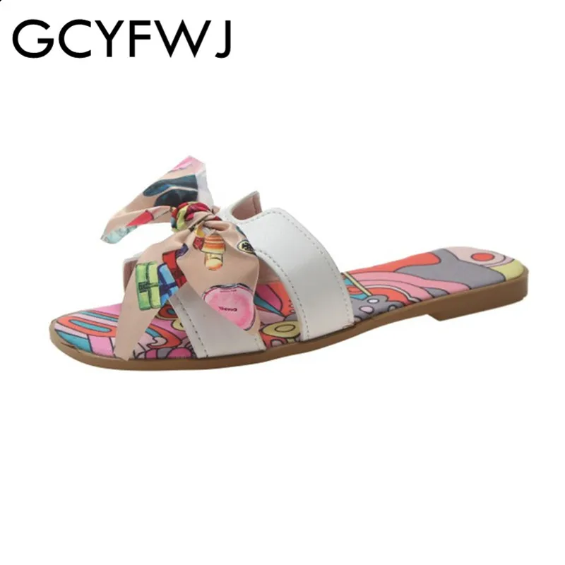 GCYFWJ/женские шлепанцы коллекция 2019 года сезон лето разноцветная лента с бантом