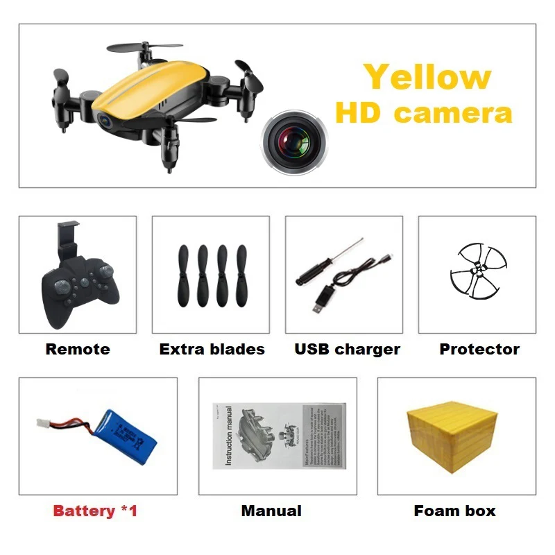 Yellow 0.3MP 1B F Teeggi T10 мини-Дрон с/без камеры HD складной Радиоуправляемый квадрокоптер высота удержания вертолет WiFi FPV Микро Карманный селфи Дрон - Цвет: Yellow 0.3MP 1B F