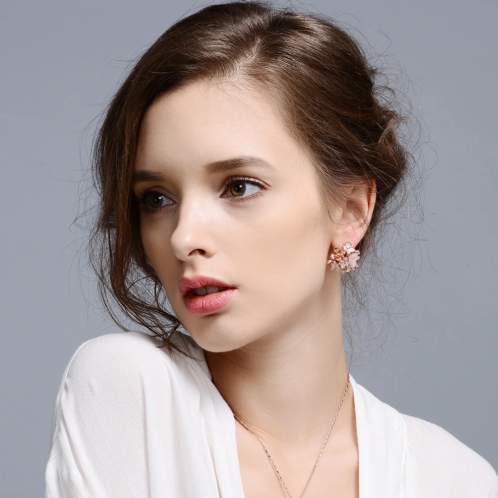 Viennois Новый Elegant Rose Цветка Цвета Золота Серьги Стержня для Женщин Эмаль &amp Pink Смола