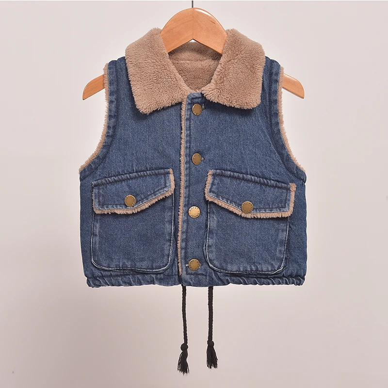 Детские жилеты для мальчиков жилет пальто Зимний утепленный джинсовый малышей