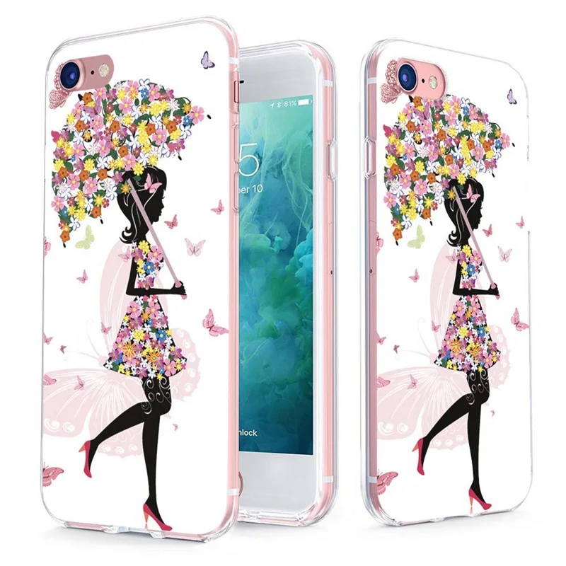MLCRIYG мягкий телефон чехол для iPhone 6 S Plus 7 8 X TPU цветной цветок пиццы Бабочка узор Fundas