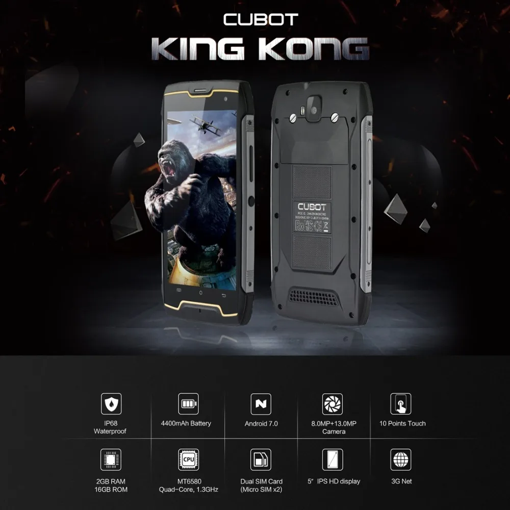 CUBOT Kingkong водонепроницаемый смартфон с IP68 4400 мАч Батарея 5 0 &quotAndroid 7 3G wcdma
