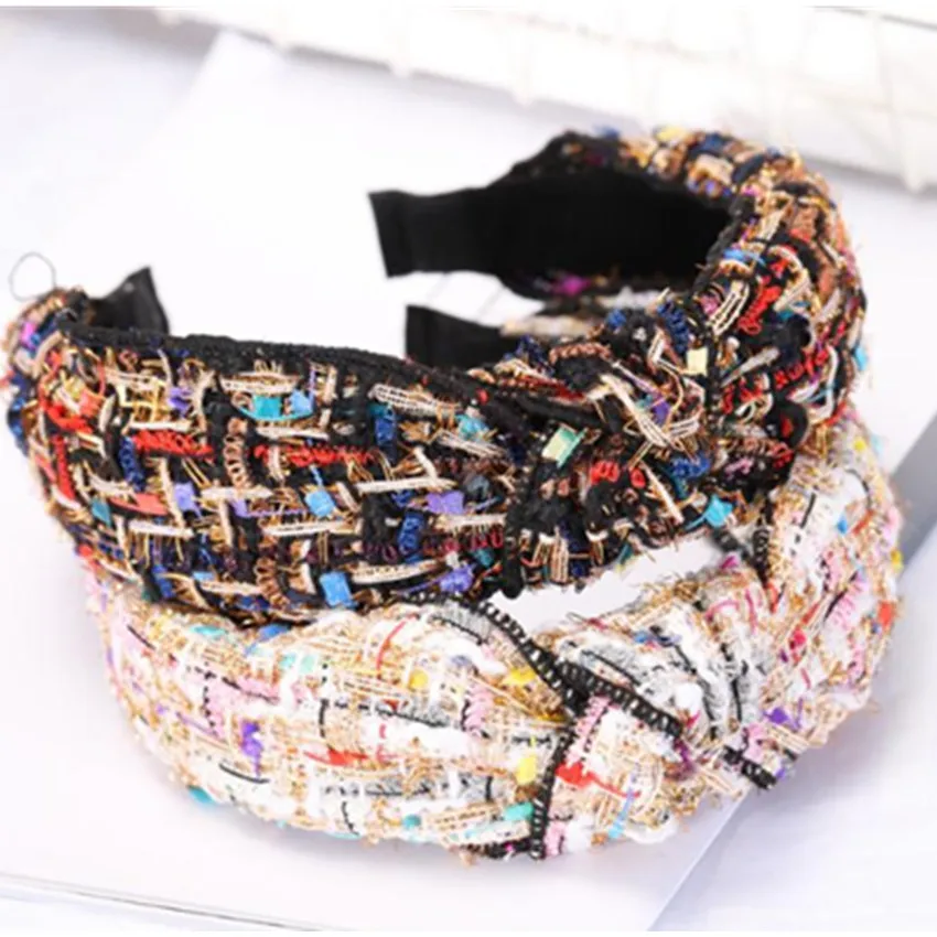 Повязка на голову женская из яркой ткани широкий Плетеный ободок аксессуар для