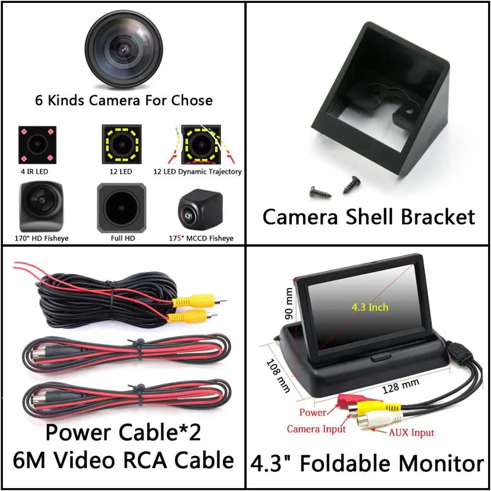 Camera 4.3 inch Fold 175 градусов 1080P рыбий глаз задний вид автомобиля камера для Ssangyong SsangYong Ssang Yong Actyon Korando автомобильный монитор - Название цвета: Camera 4.3 inch Fold