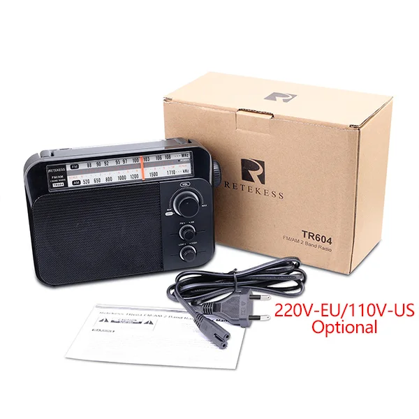 Retekess TR604 FM/AM 2 диапазона черный 2019new Портативный радио от сети переменного тока перезаряженный приемник для пожилых, слуховой поврежденные людей