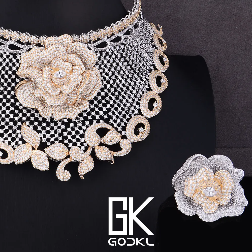 GODKI роскошные розовые цветы кубический цирконий нигерийские Ювелирные наборы