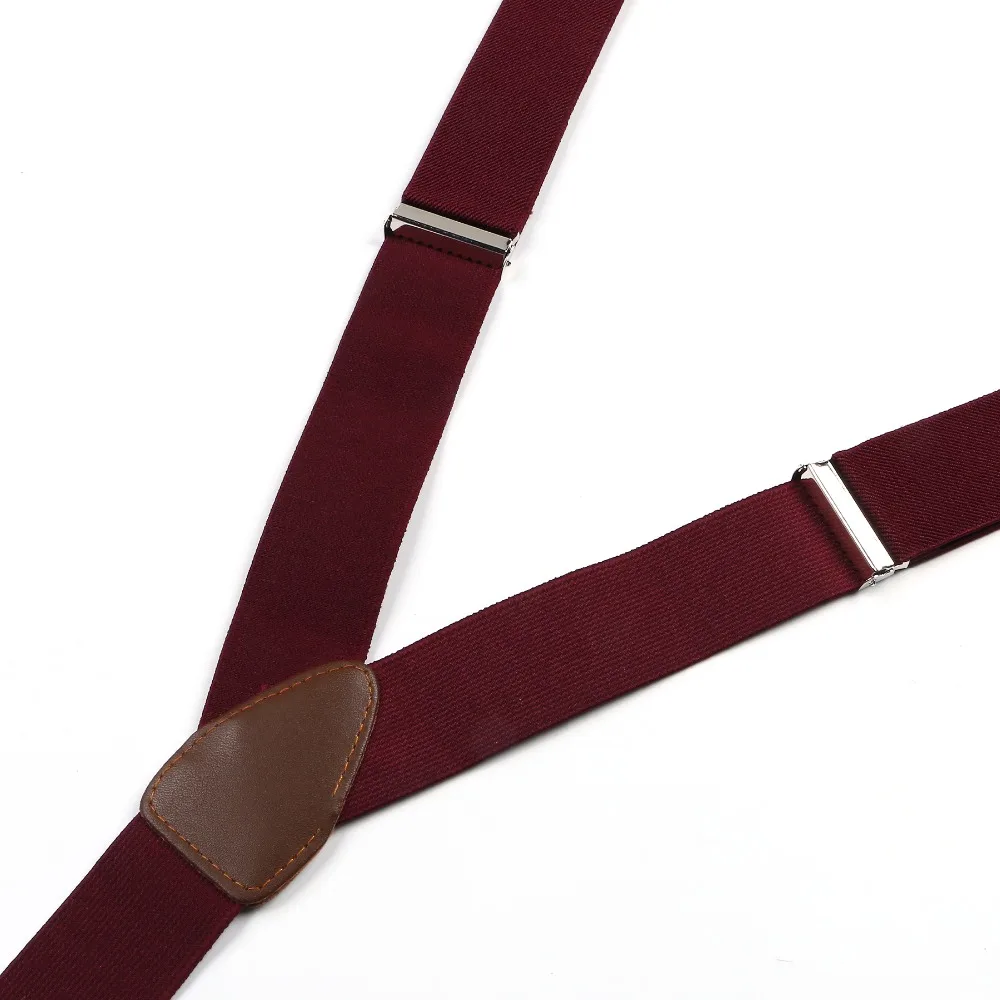 

New Braces Unisex Suspender Adjustable PU Leather Button Adult Brace Solid Plain Warm Red Belt BD704