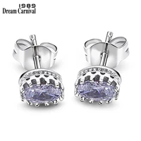 dreamcarnival 1989 popular style stud earings for women high quality oval zircon princess crown shape everyday jewelry se11560rb