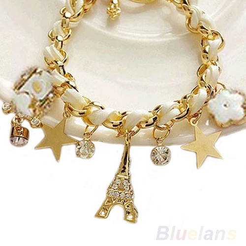 Женские Ювелирные изделия Bluelans Многоэлементная Золотая цепочка кожаный браслет