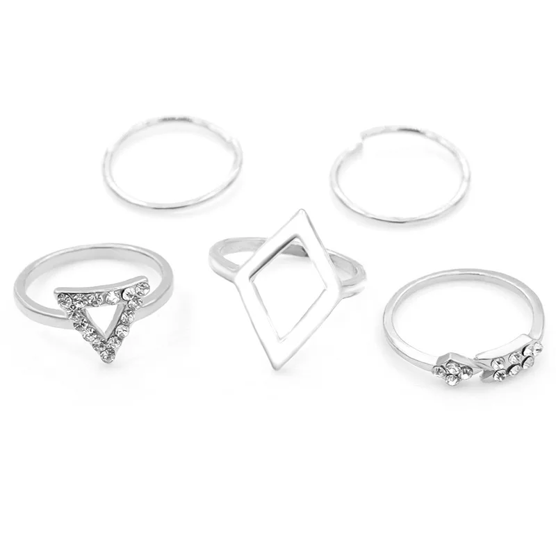 Набор колец с треугольной стрелкой золотое серебряное Кристальное кольцо
