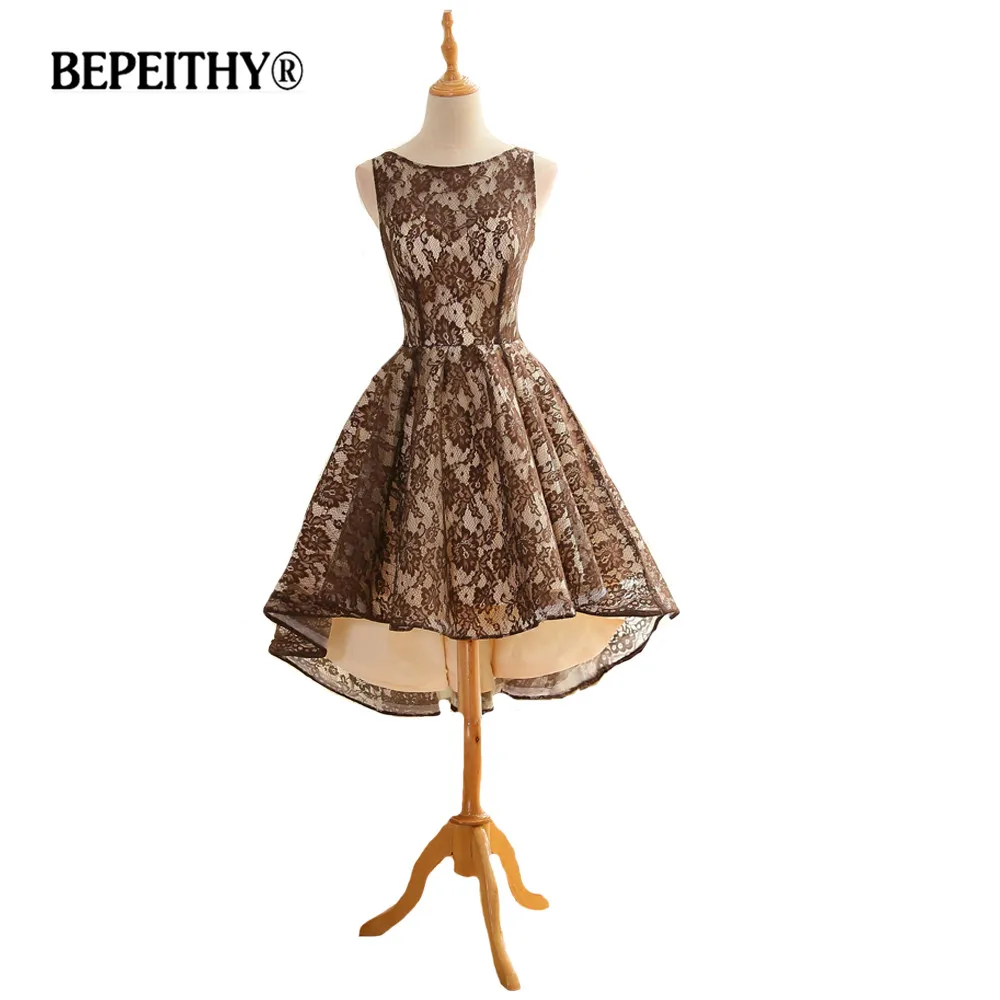 Халат De Soiree Высокий Низкий кружево платье для выпускного вечера Scoop vestido Festa