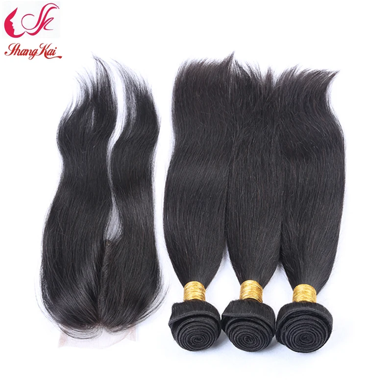 Unprocessed Brazilian Virgin Hair 3pcs Lot With Closure 100g/Pcs Human Silk Straight |