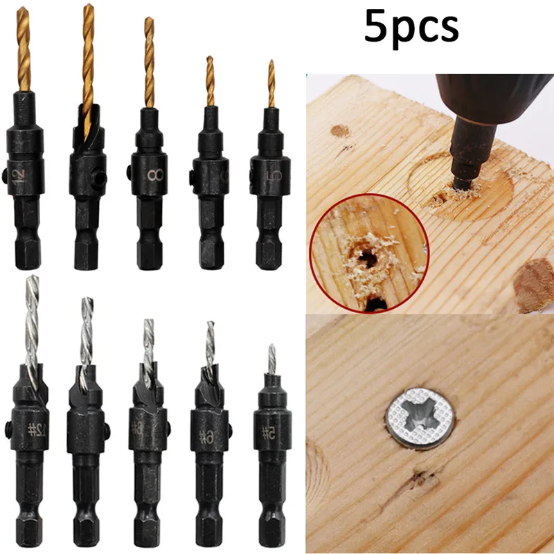 Набор сверл для зенковки комплект из 5 насадок с шестигранным ключом покрытием #5