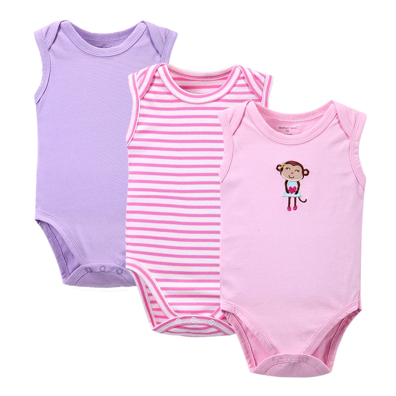 3PCS Бренд Spring Cute Обезьяна Девочки Bodysuit ребенок боди Теплый Короткие без рукавов