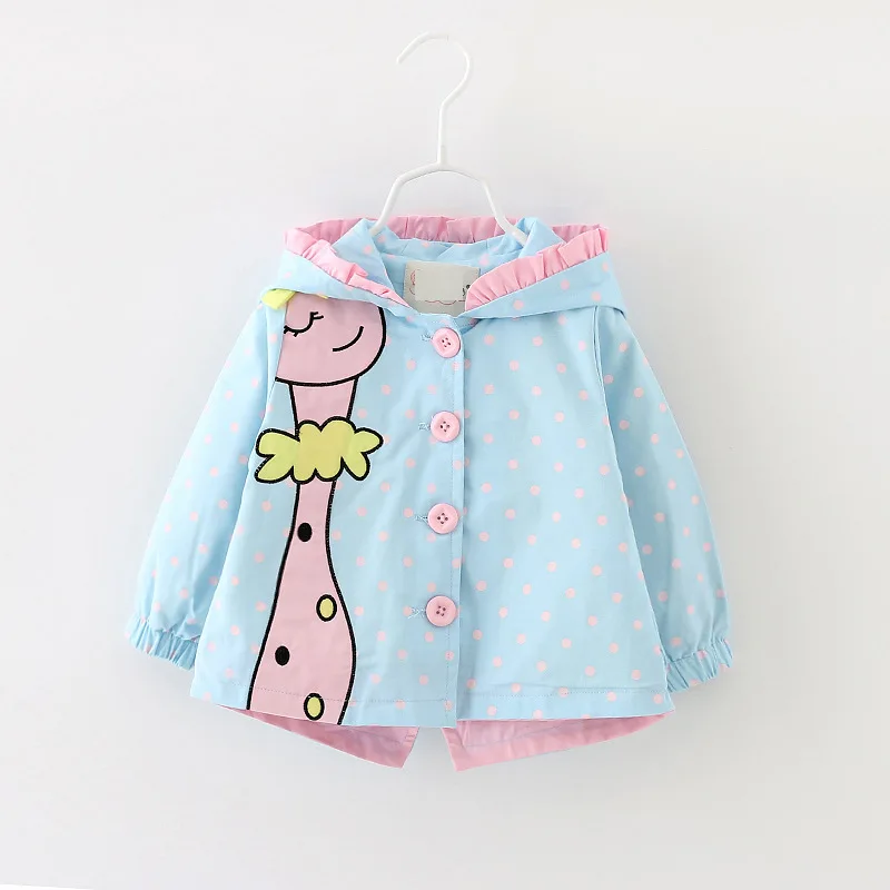 

2017 spring and autumn fashion girls casual hooded jacket children giraffe outwear coat kids clothing for 2-5years