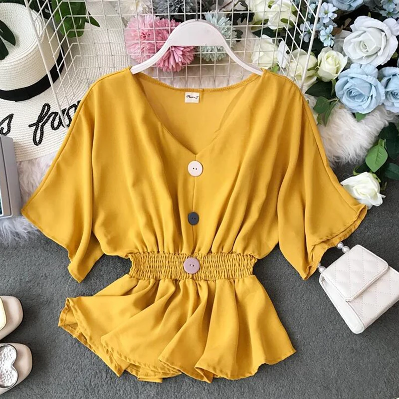 Женская шифоновая блуза с рюшами свободная рубашка v-образным вырезом и рукавами