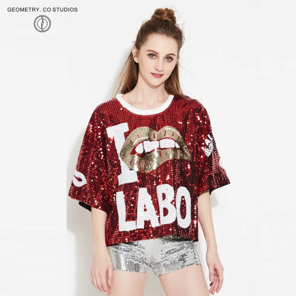 Женский клубный топ с коротким рукавом и круглым вырезом блестками|short sleeve|o necksequin