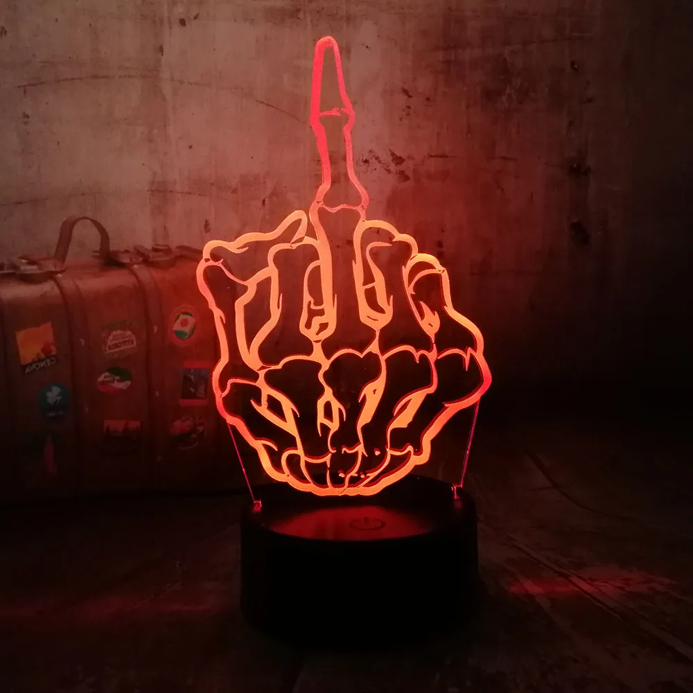 Новые классные 3D светодиодный ночной Светильник средний палец RGB 7 цветов