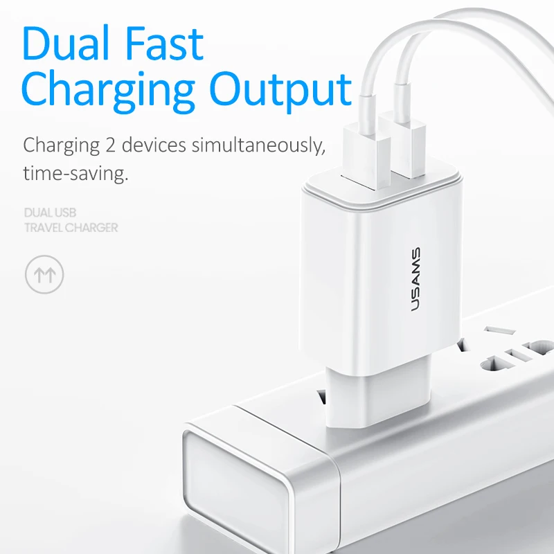 USAMS 5V/2.1A USB зарядное устройство мобильный телефон для iPhone Samsung 1 2 EU/US вилка