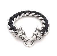 jsbao silver colour men bracelet stainless steel leather fashion vintage jewelry accessories parataxis wolf bracelet men jewelry