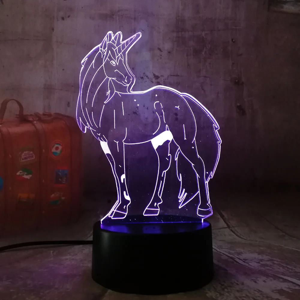 Новый красивый каваи Единорог 3D СВЕТОДИОДНЫЙ Ночник светильник Настольная лампа