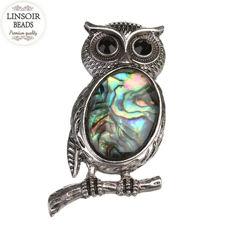 LINSOIR Fashion Metal Alloy Animal Owl Charms Pendants 48*29mm Natural Stone For Diy Necklace Jewelry Making F5518 | Украшения и