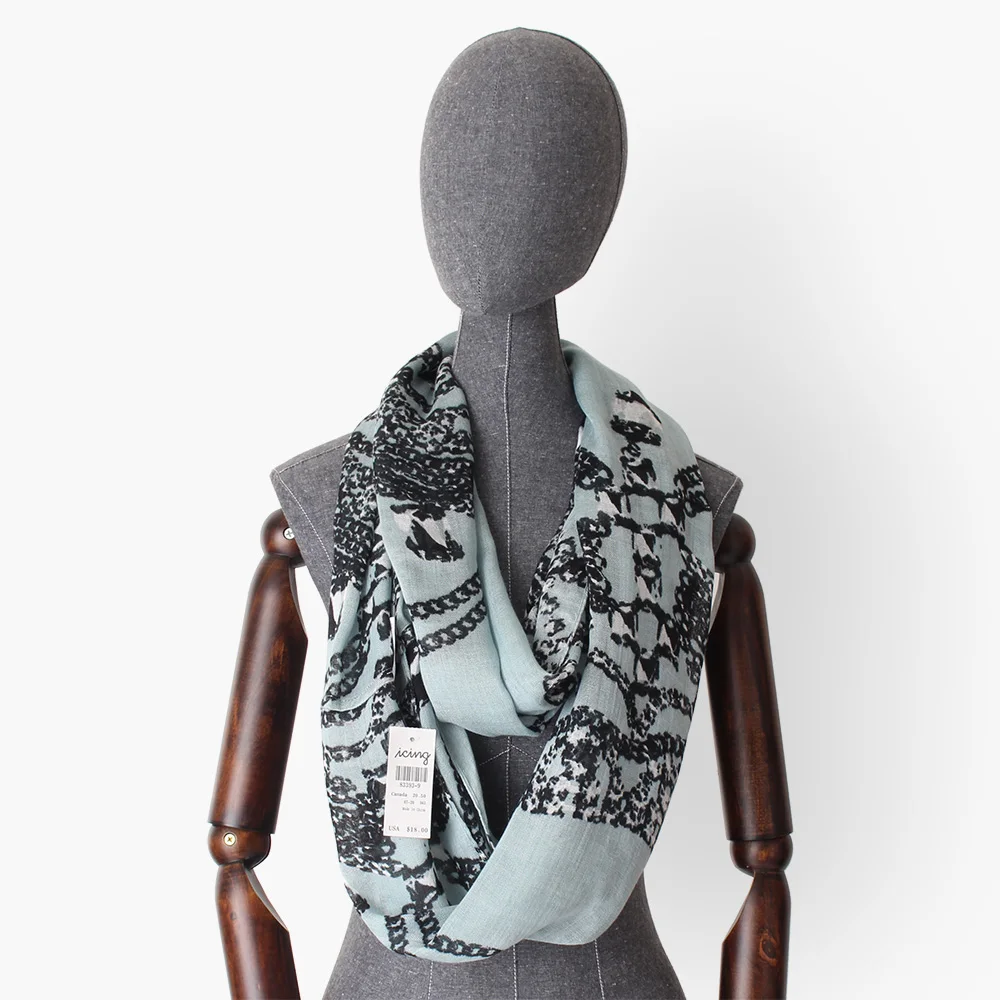 Женский тонкий шарф Кольцо из вуали с принтом цепей 100% вискоза|Женские шарфы| |