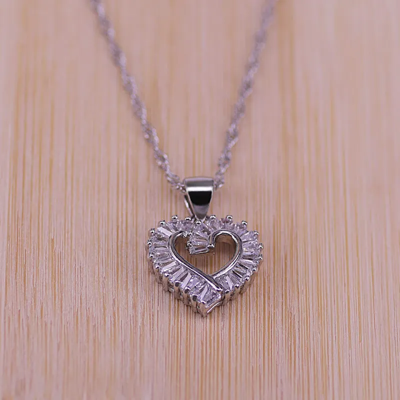 PENDANTS Модный 925 пробы Серебряный набор украшений для женщин сердце CZ камень Шарм подвески ожерелья серьги кольца Любовь Подарок на годовщину - Окраска металла: PENDANTS