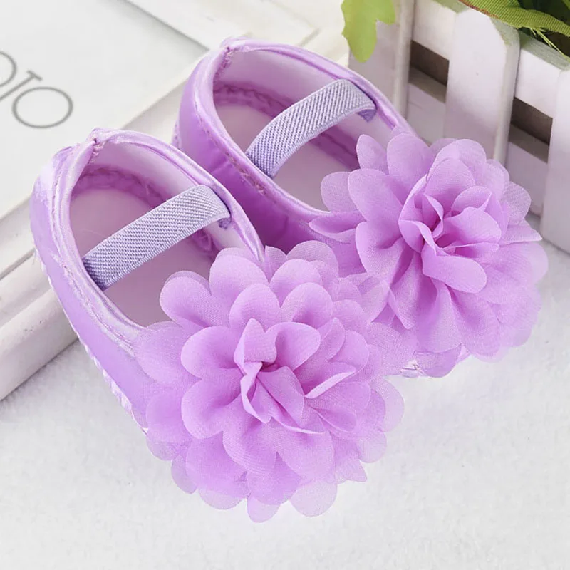 11cm purple Милая детская обувь; Шифоновый Цветок на голову; эластичная обувь для маленьких девочек; удобная прогулочная обувь с мягкой подошвой для новорожденных - Цвет: 11cm purple