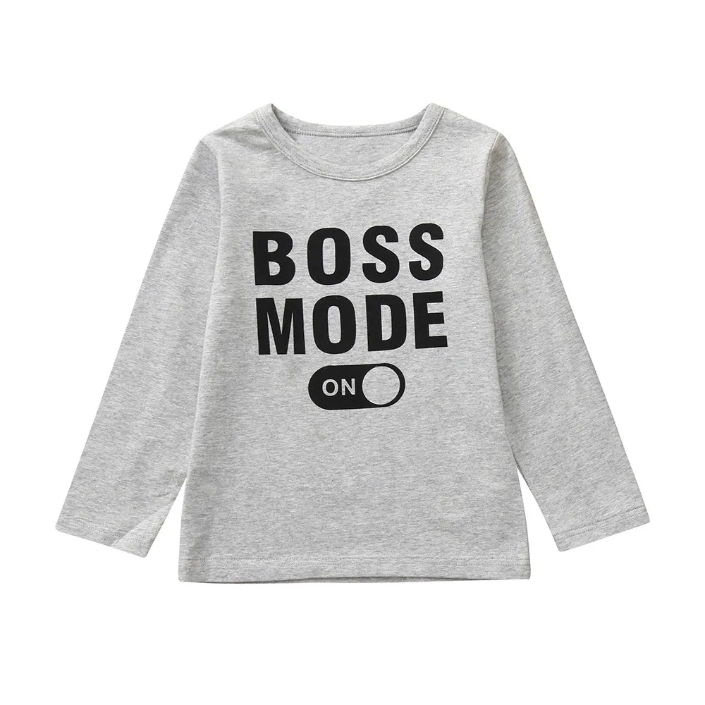 Cartoon Letters Long Sleeve Cotton Fashion Kids T-Shirt Boy T-Shirt Spring Round Neck Casual Girls T-Shirt Camiseta chico S-NEW - Цвет: Серый