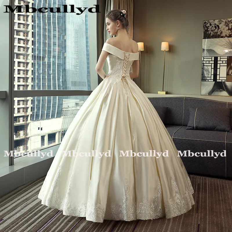 Mbcully роскошное свадебное платье бальное с открытой спиной атласные кружевные