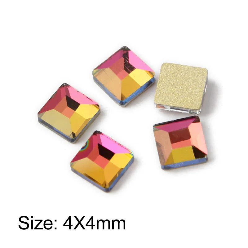 Square 4X4mm Горячая Распродажа, 3D Стразы для дизайна ногтей, радужные необычные стеклянные хрустальные камни для рукоделия, художественное оформление ногтей - Цвет: Square 4X4mm