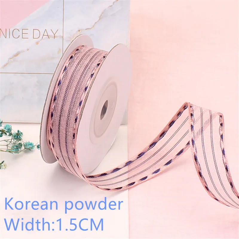 Korean powder 1.5CM Новинка, ширина 1,5-4 см, длина 5 метров, Бант Шпилька для волос, аксессуары для рукоделия, подарочная упаковка, лента, двусторонняя пряжа для перемычки - Цвет: Korean powder 1.5CM