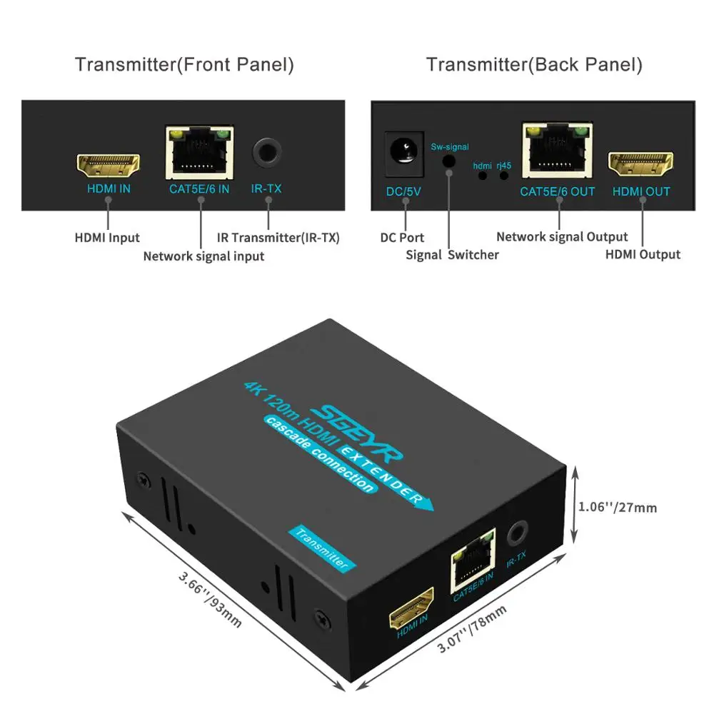 SGEYR HDMI удлинитель с 2 порты тонкого цифрового разъема для передачи звука и