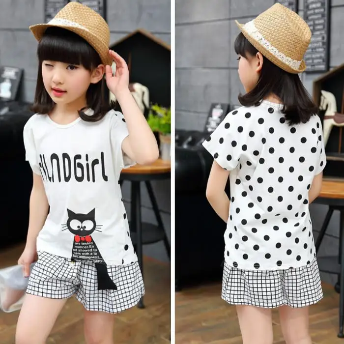 3 4 5 6 7 8 9 10 10 11 12 13 14 Years Children Clothing Set 2020 Summer Casual Cotton Girls Clothes T-shirt Shorts Kids Suits