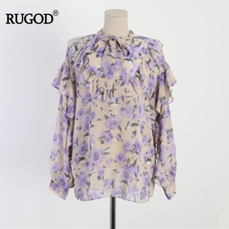 RUGOD цветочный принт женские блузки элегантные свободные сладкий в богемном стиле