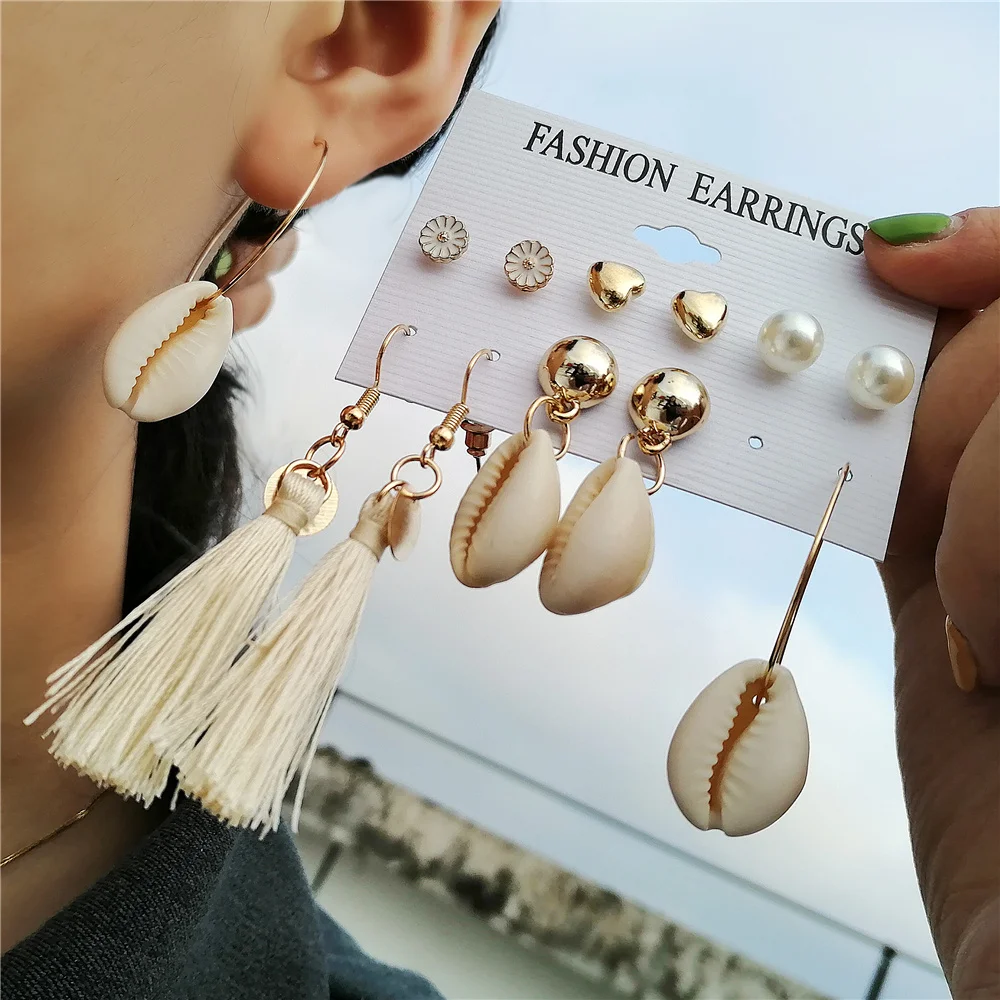 Женские серьги подвески IF ME винтажные богемные в виде морских ракушек Комплект