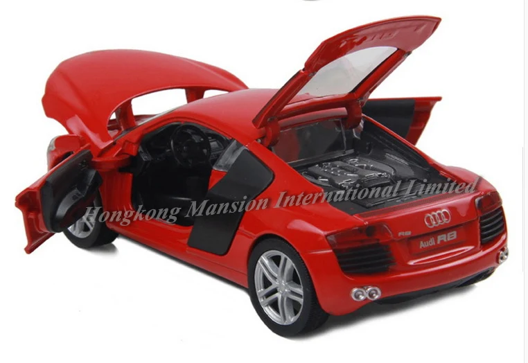 1:32 Масштаб литая под давлением металлическая модель автомобиля для Audi R8 Роскошная Коллекционная модель вытяжной игрушки автомобиль со звуком и светильник