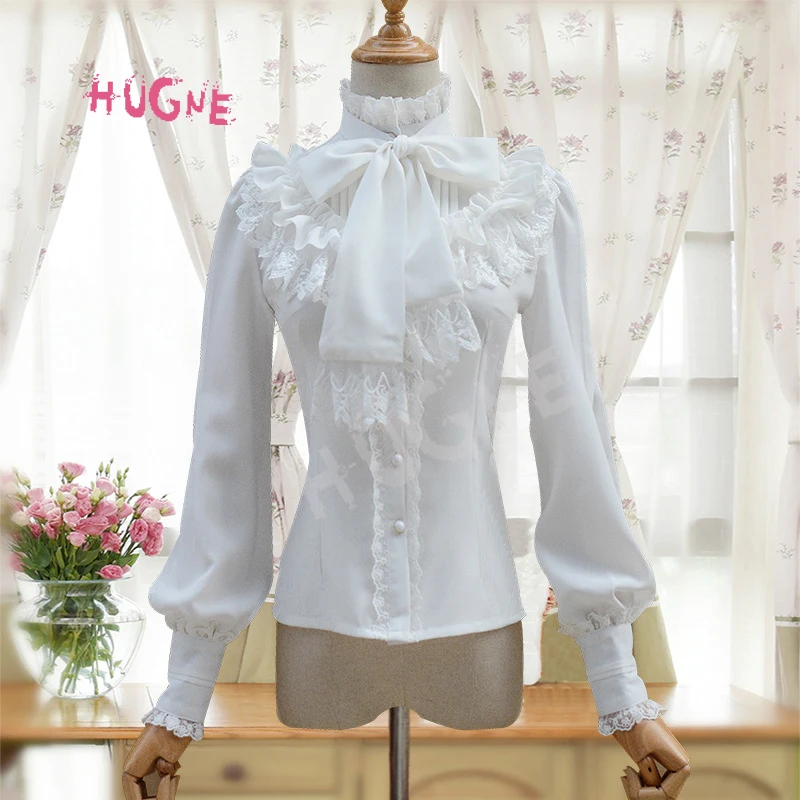 

Vintage Women's Lolita Shirt Gothic Chiffon Ruffle Blouse Long Sleeve Blusas Black/White/Navy Blue/Burgundy